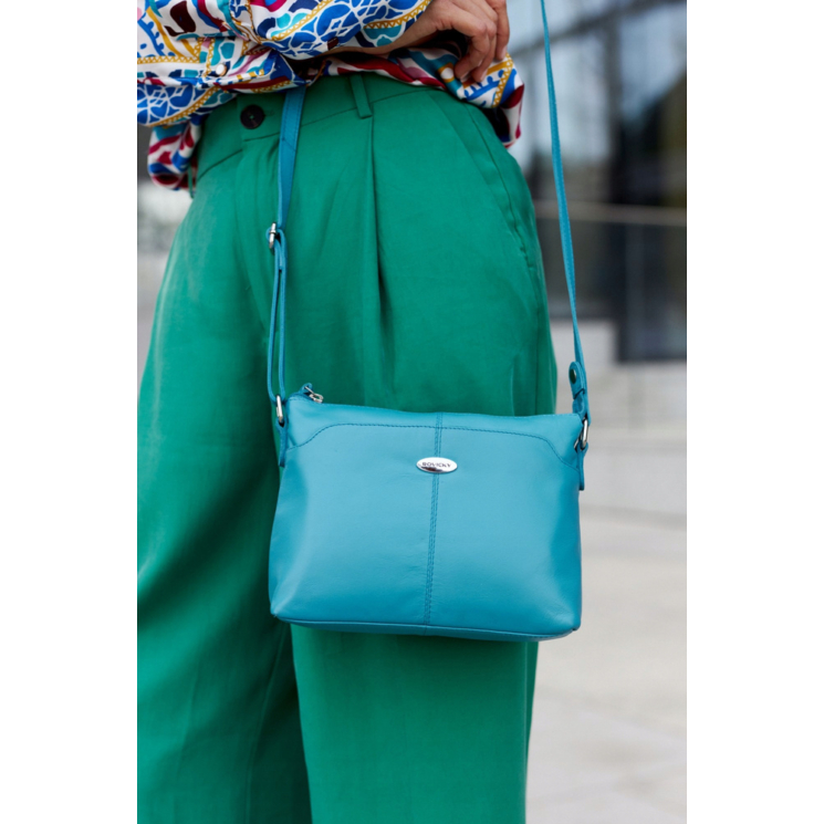 Elegáns Valódi bőr női oldaltáska türkizkék színben