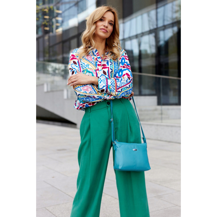 Elegáns Valódi bőr női oldaltáska türkizkék színben