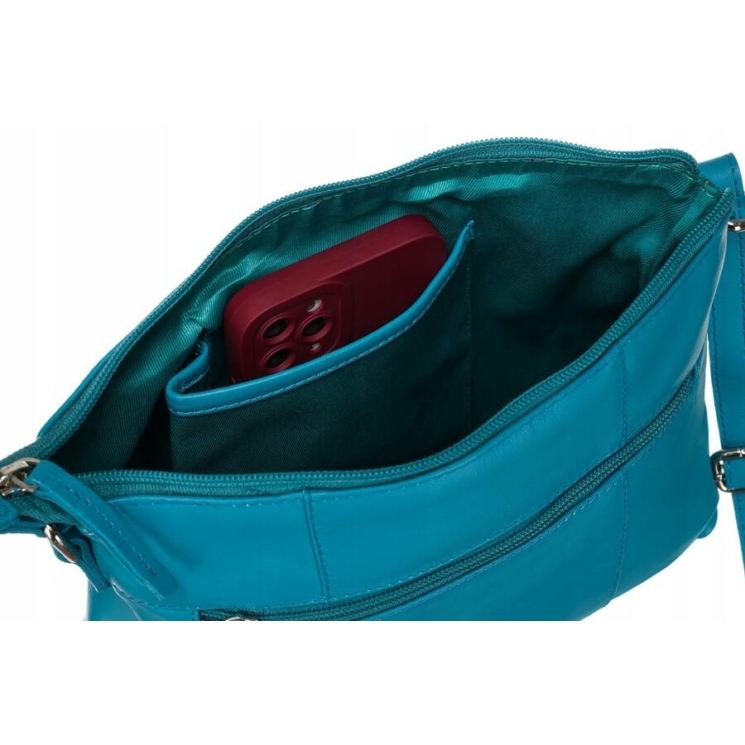 Elegáns Valódi bőr női oldaltáska türkizkék színben