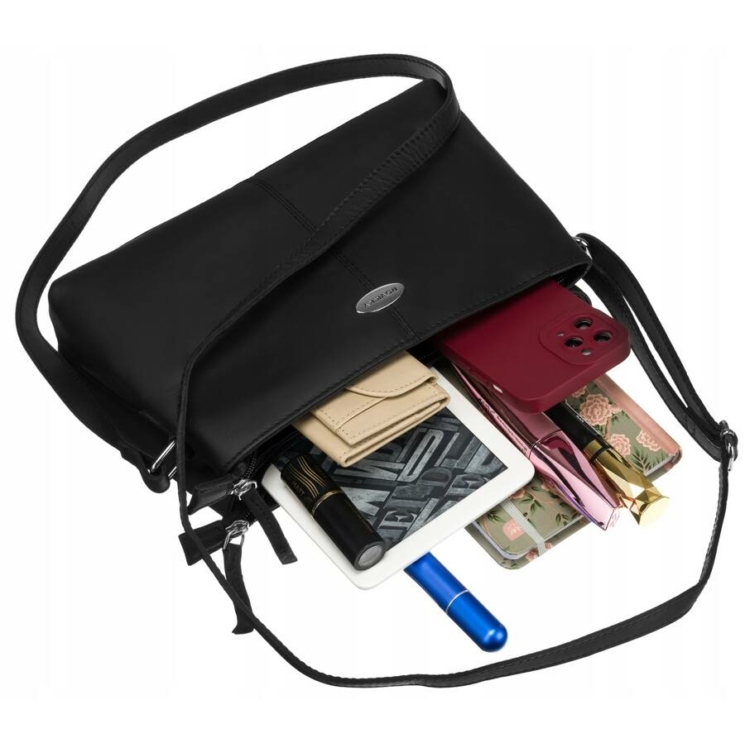 Elegáns Valódi bőr női oldaltáska fekete színben