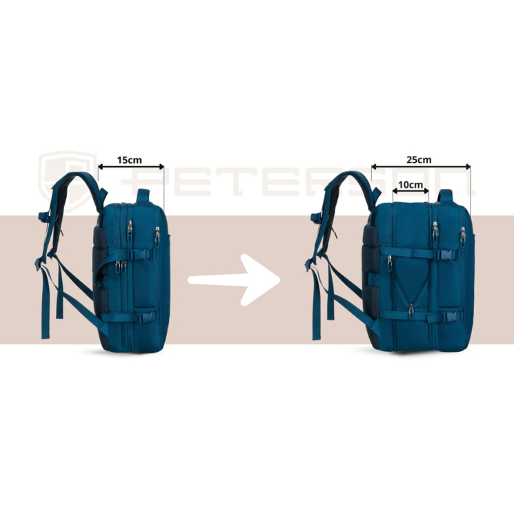 Peterson extrabővíthető kék színű hátizsák kézipoggyász méretben 40 x 30 x 20 cm