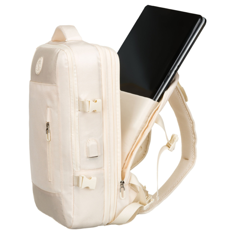 Peterson extrabővíthető bézs színű hátizsák kézipoggyász méretben 40 x 30 x 20 cm