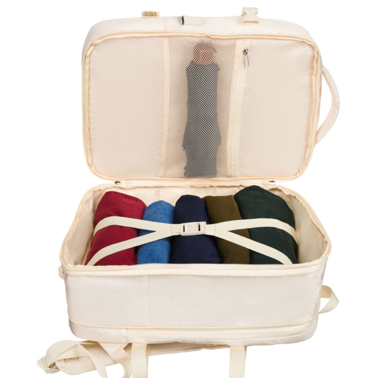 Peterson extrabővíthető bézs színű hátizsák kézipoggyász méretben 40 x 30 x 20 cm