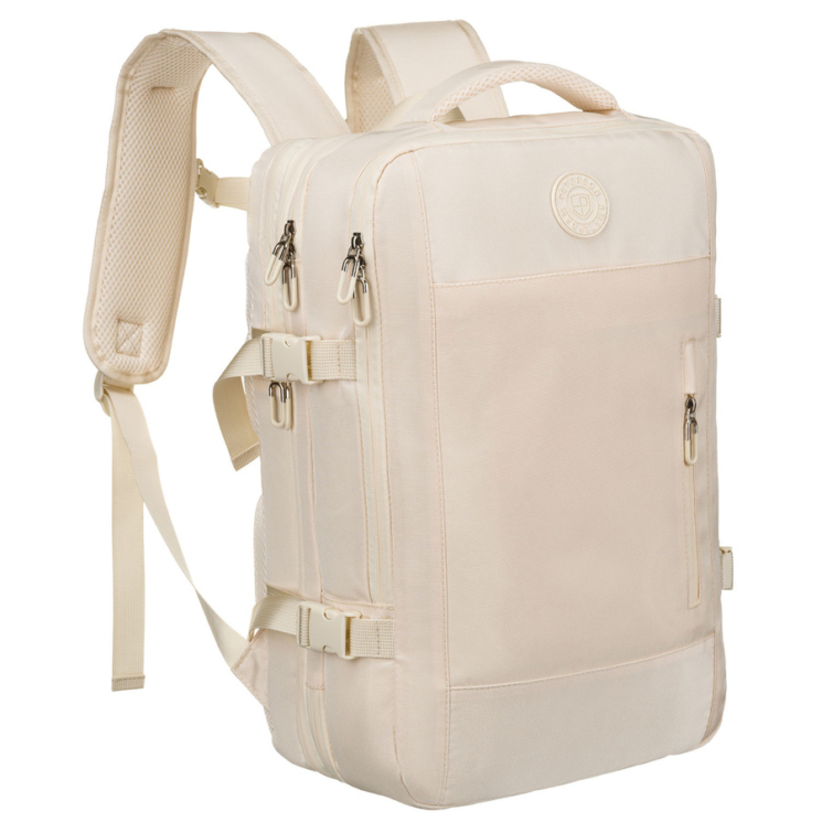 Peterson extrabővíthető bézs színű hátizsák kézipoggyász méretben 40 x 30 x 20 cm