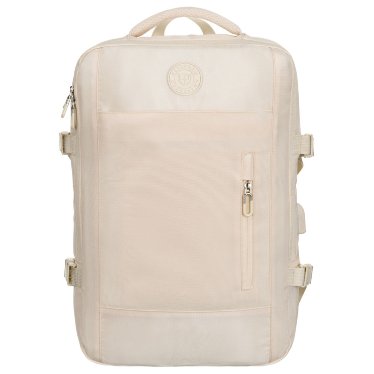 Peterson extrabővíthető bézs színű hátizsák kézipoggyász méretben 40 x 30 x 20 cm