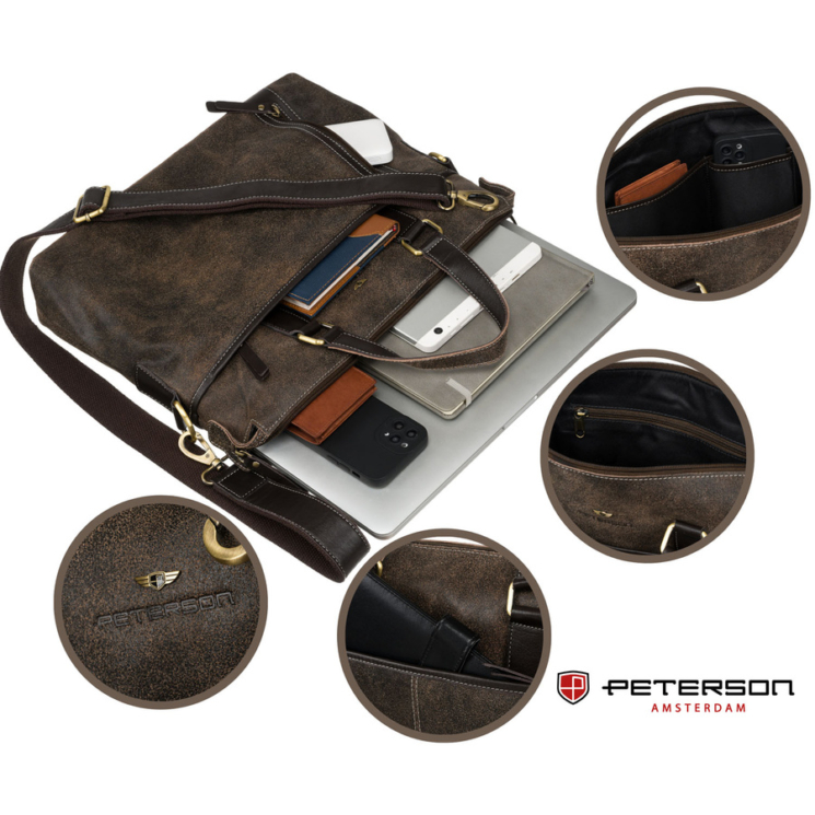 Valódi bőr üzleti táska laptoptartóval fekete színben