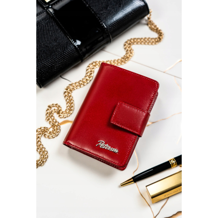 Valódi bőr pénztárca + kulcsatartó Ajándékcsomag piros színben