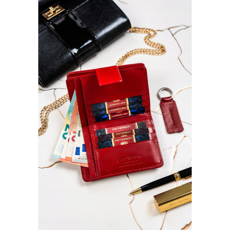 Valódi bőr pénztárca + kulcsatartó Ajándékcsomag piros színben