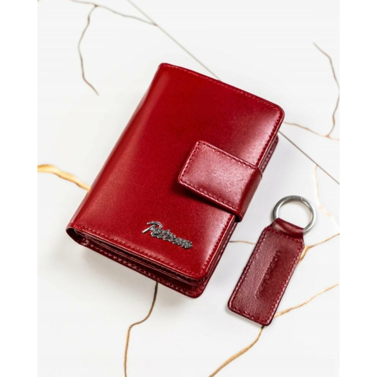 Valódi bőr pénztárca + kulcsatartó Ajándékcsomag piros színben
