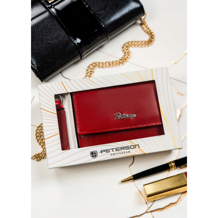 Valódi bőr pénztárca + kulcsatartó Ajándékcsomag piros színben