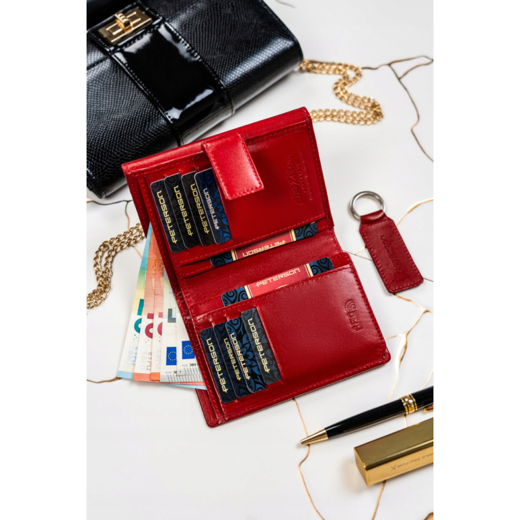 Valódi bőr pénztárca + kulcsatartó Ajándékcsomag piros színben