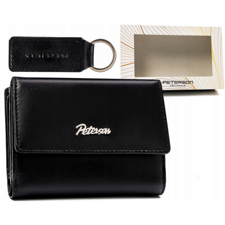 Valódi bőr pénztárca + kulcsatartó Ajándékcsomag fekete színben