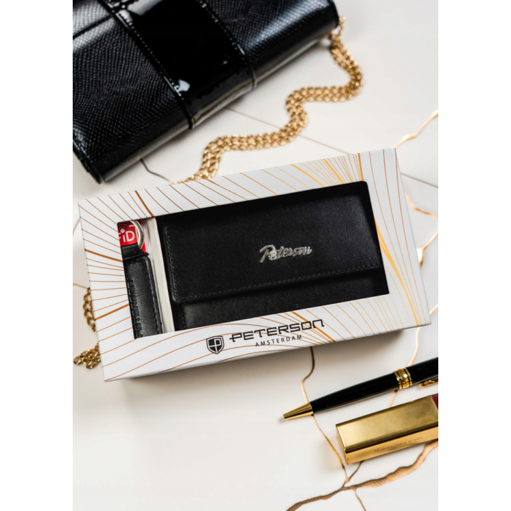 Valódi bőr pénztárca + kulcsatartó Ajándékcsomag fekete színben