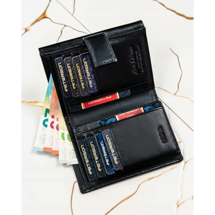 Valódi bőr pénztárca + kulcsatartó Ajándékcsomag fekete színben