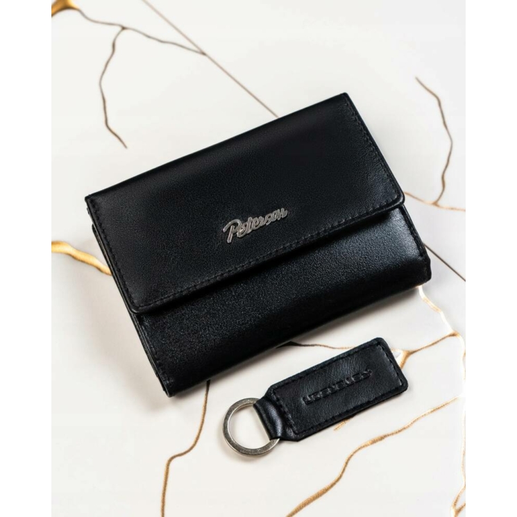 Valódi bőr pénztárca + kulcsatartó Ajándékcsomag fekete színben