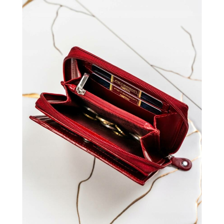 Valódi bőr pénztárca + kulcsatartó Ajándékcsomag piros színben