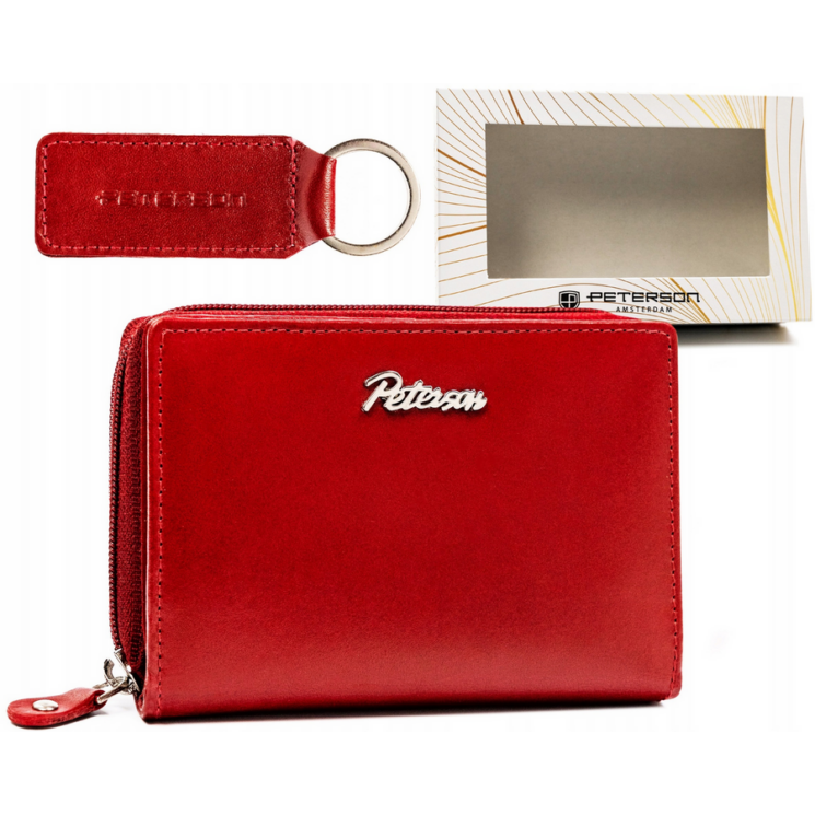 Valódi bőr pénztárca + kulcsatartó Ajándékcsomag piros színben