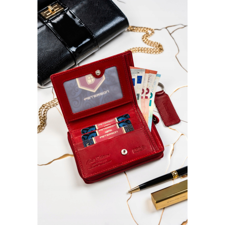 Valódi bőr pénztárca + kulcsatartó Ajándékcsomag piros színben