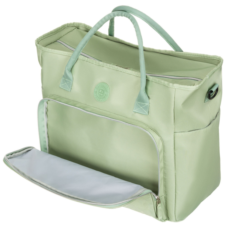 Praktikus zöld színű utazótáska bőröndtartóval Wizzair kézipoggyász méretben