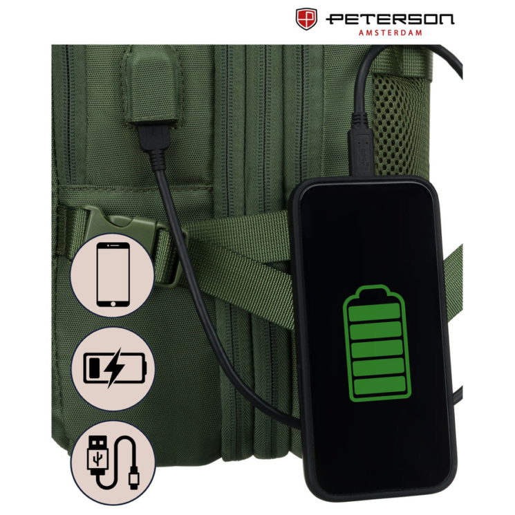 Peterson extrabővíthető zöld színű hátizsák kézipoggyász méretben 40 x 30 x 20 cm