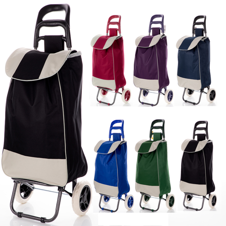 Euroline gurulós bevásárlókocsi 2 kerekes, zipzáros zseb fekete színben