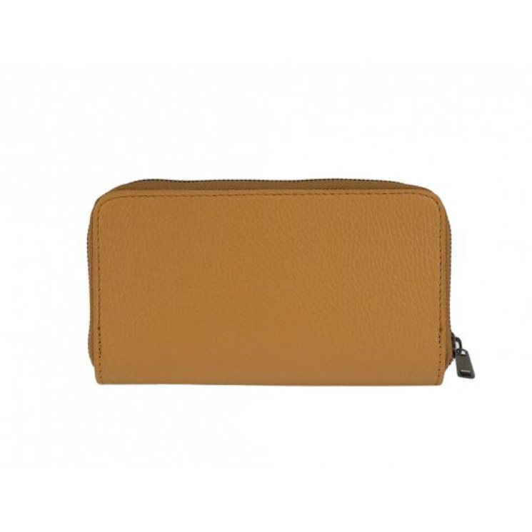 Dupla cipzáras valódi bőr női pénztárca konyak színben P518