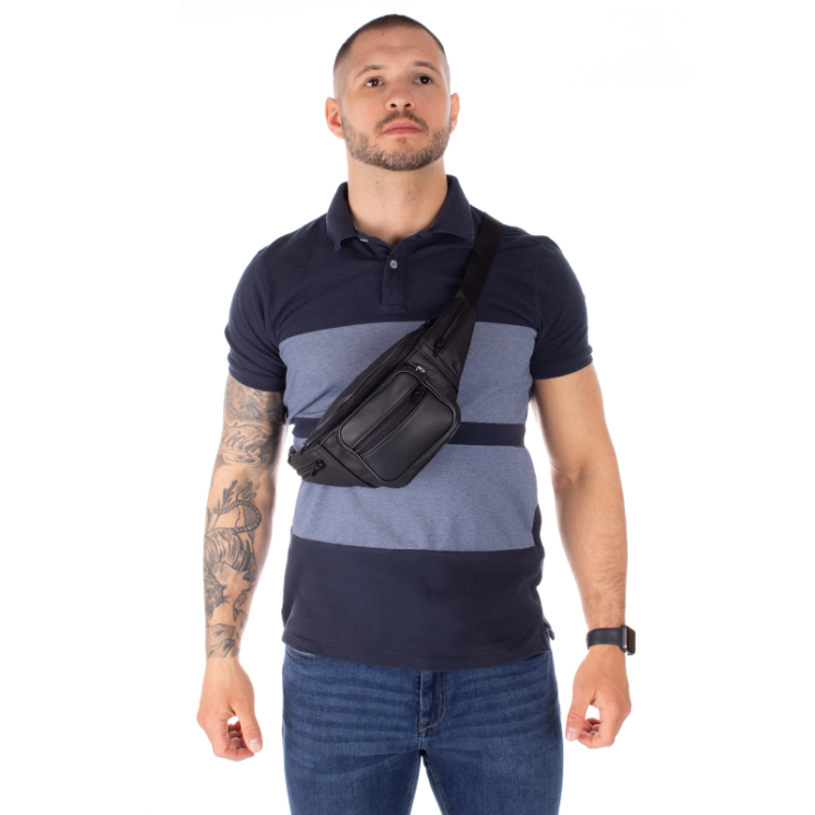 Valódi bőr övtáska fekete színben