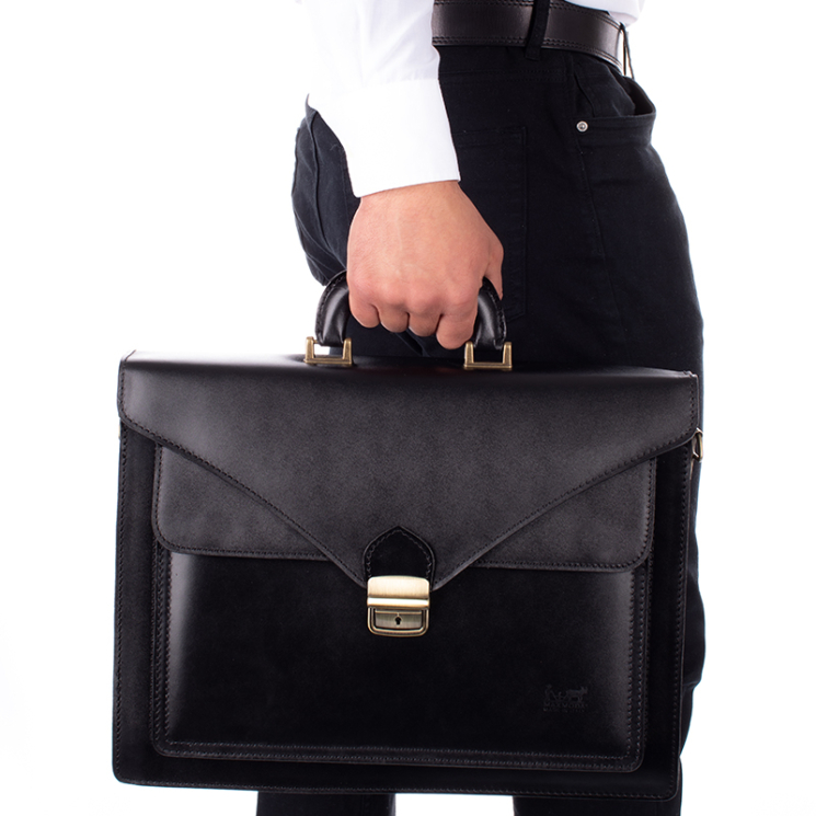 Maxmoda Valódi bőr aktatáska 3 részes fekete színben