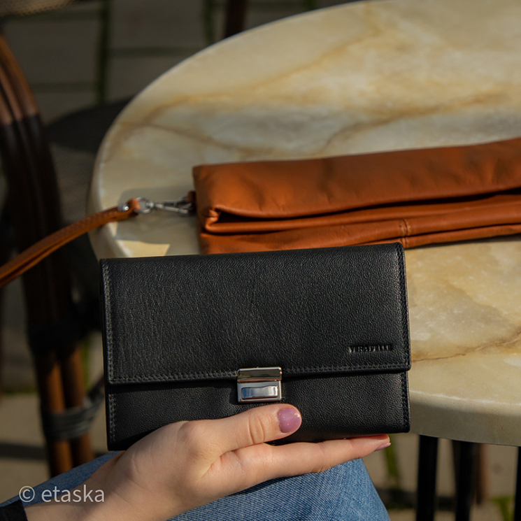 Pincér pénztárca és tartó fekete színben