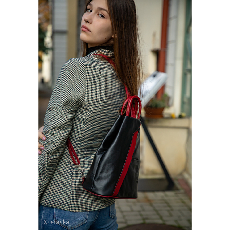 Valódi bőr női hátizsák Fekete-Piros színben S6925