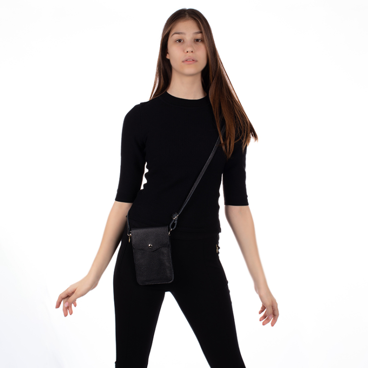 Valódi bőr telefontartó fekete színben