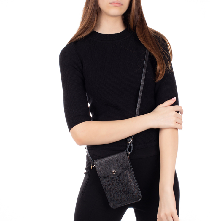 Valódi bőr telefontartó fekete színben