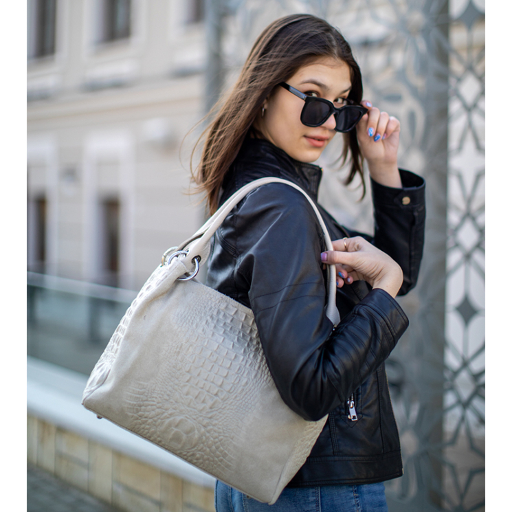 Valódi bőr női táska 6814 2 Beige