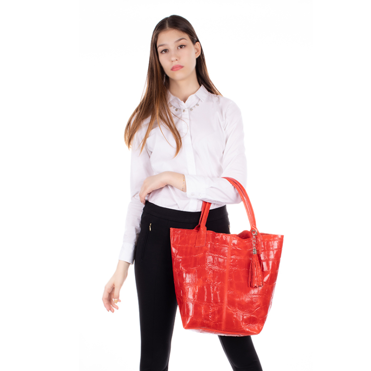 Valódi bőr női válltáska piros színben 6896 Red croco
