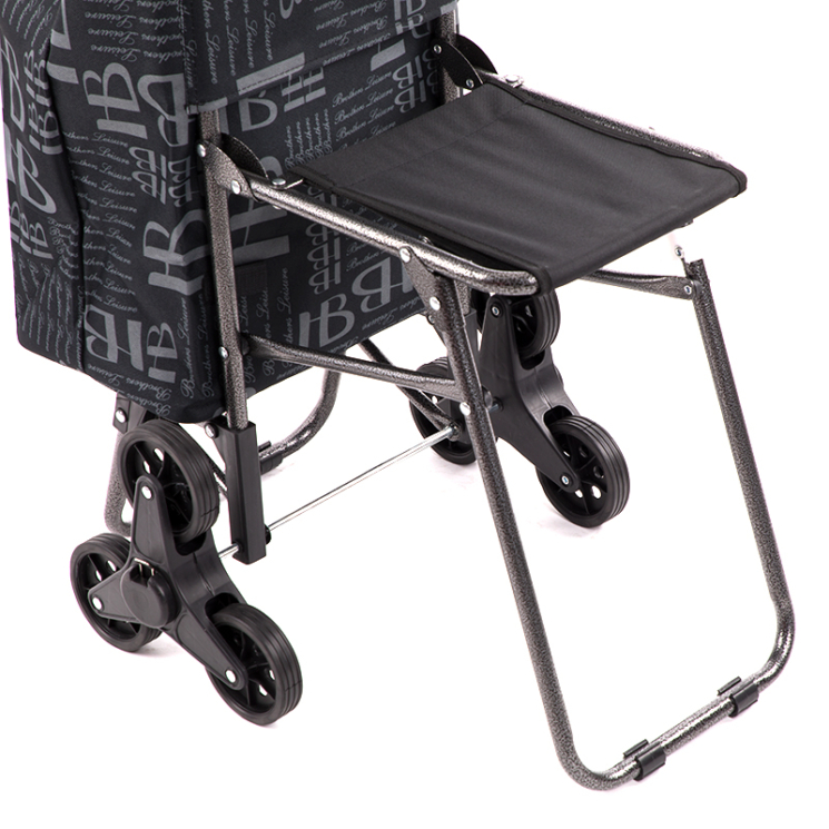 Gurulós lépcsőjáró bevásárlókocsi kihajtható ülőkével