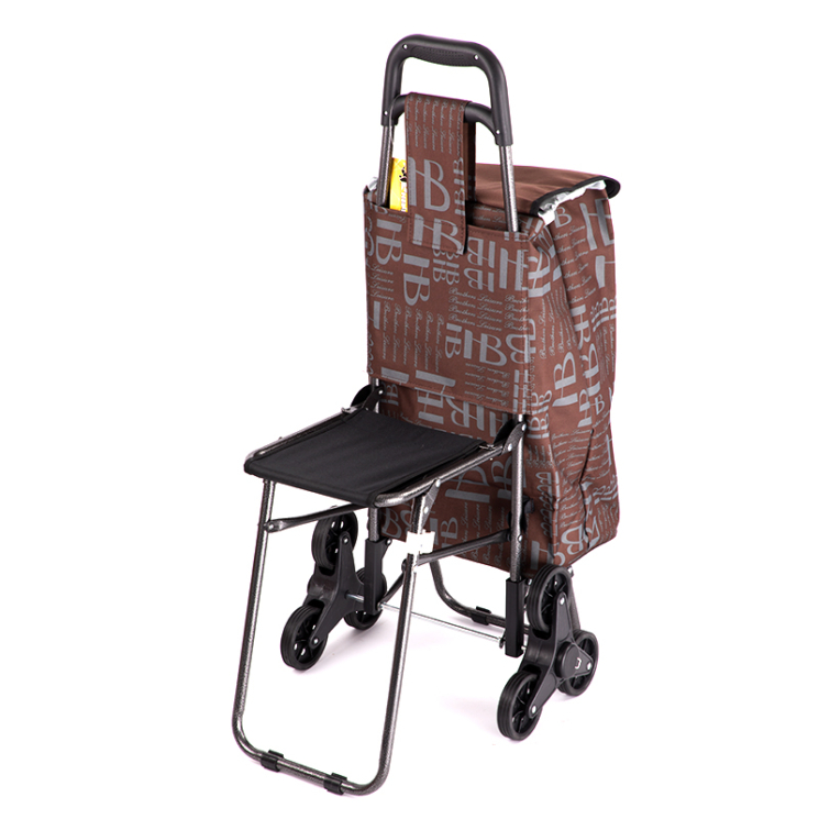 Gurulós lépcsőjáró bevásárlókocsi kihajtható ülőkével