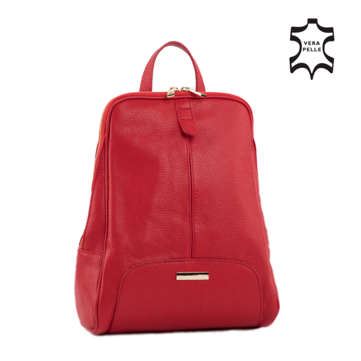 Valódi bőr női hátizsák piros színben