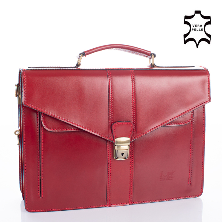 Valódi bőr aktatáska 2 részes piros színben