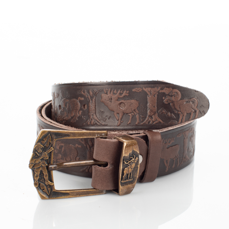 Vadász öv szarvas mintával barna színben 135 cm-től 90 cm-ig