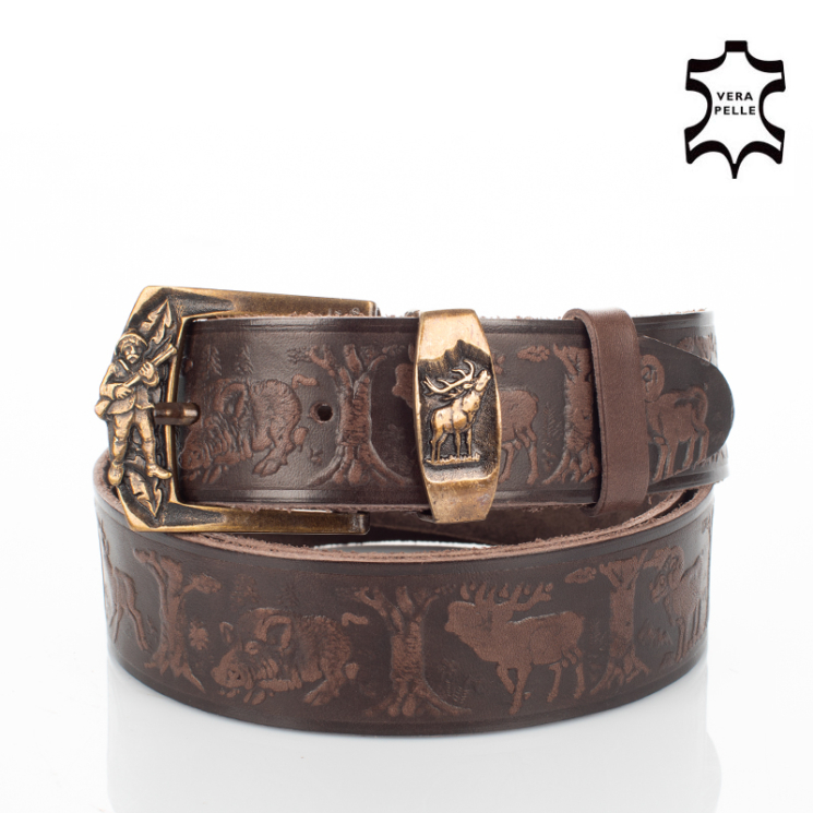 Vadász öv szarvas mintával barna színben 135 cm-től 90 cm-ig