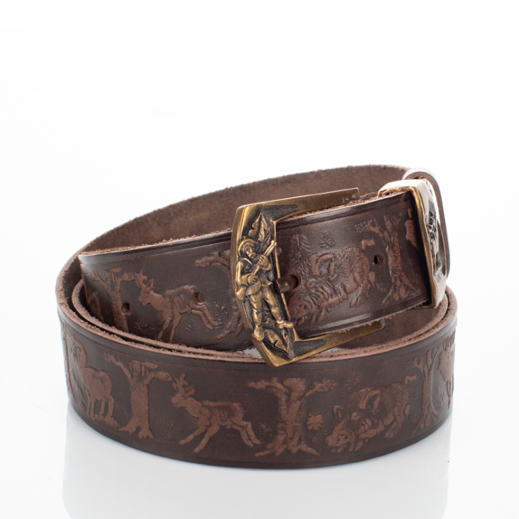 Vadász öv szarvas mintával barna színben 135 cm-től 90 cm-ig