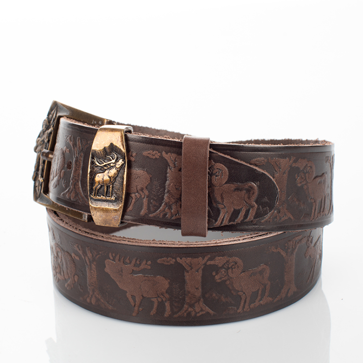 Vadász öv szarvas mintával barna színben 135 cm-től 90 cm-ig