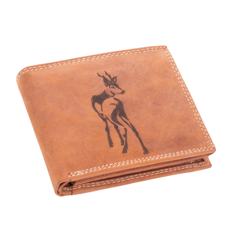 Bivalybőr vadász pénztárca díszdobozban őz mintával RFID rendszerrel