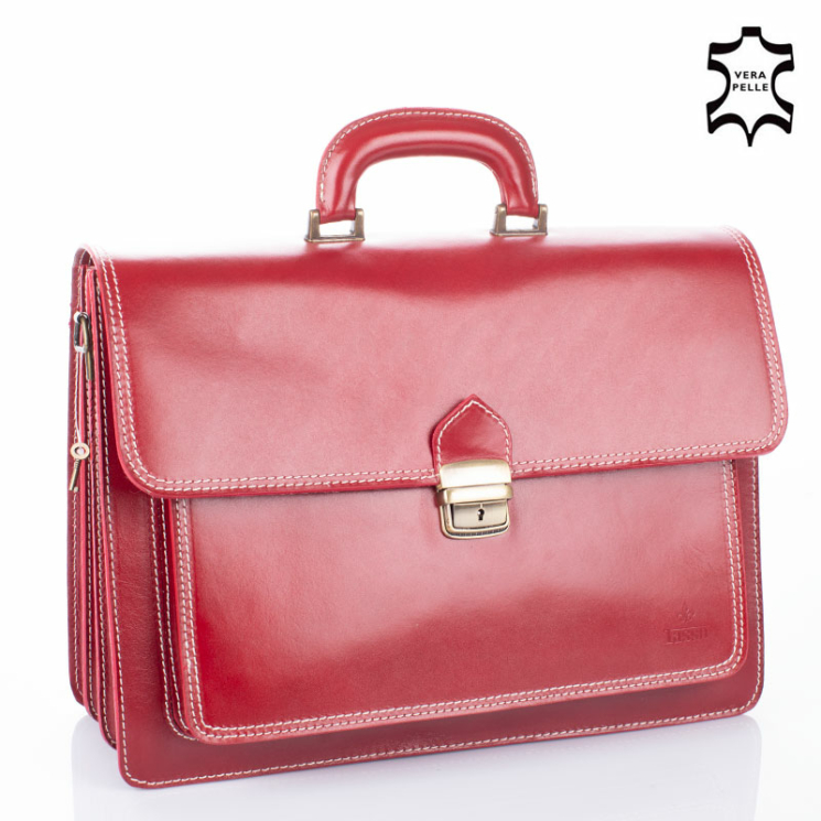 Valódi bőr aktatáska 3 részes piros színben 
