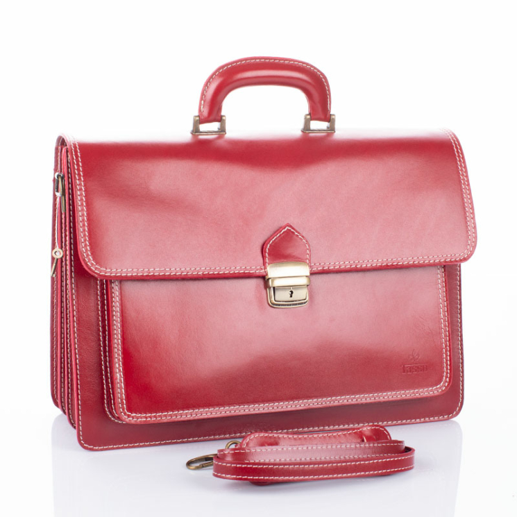 Valódi bőr aktatáska 3 részes piros színben 