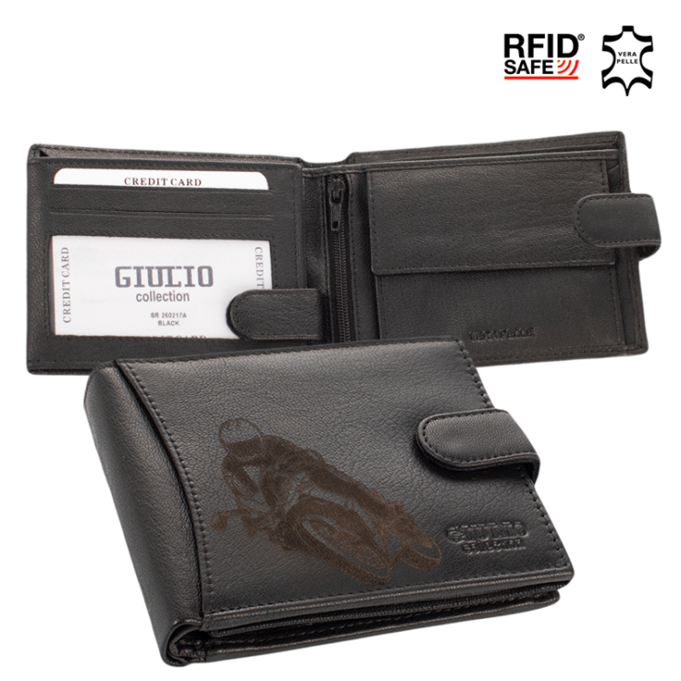 Motoros bőr férfi pénztárca díszdobozban