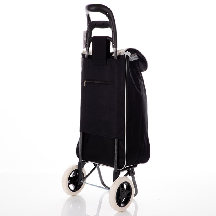 Euroline gurulós bevásárlókocsi 2 kerekes, zipzáros zseb fekete színben