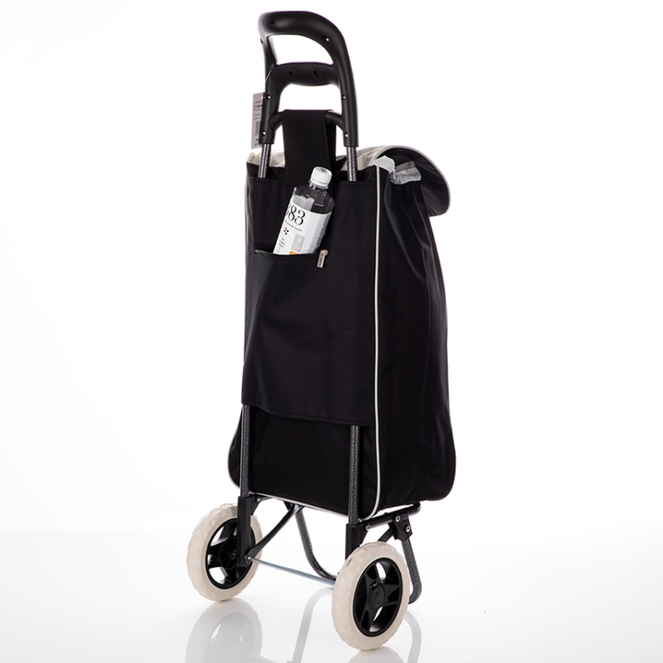 Euroline gurulós bevásárlókocsi 2 kerekes, zipzáros zseb fekete színben