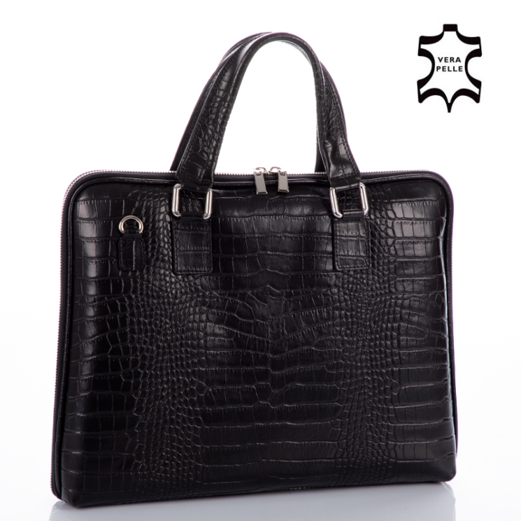 Laptoptartós Valódi bőr üzleti táska fekete színben*