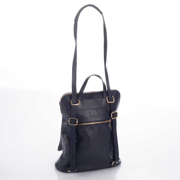 Valódi bőr női hátizsák 3 funkciós sötétkék színben